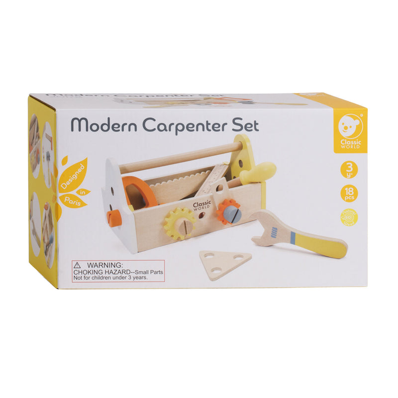 Afbeelding laden in galerijviewer, Classic world houten timmermanset gereedschapskist speelgoed 18-delig.
