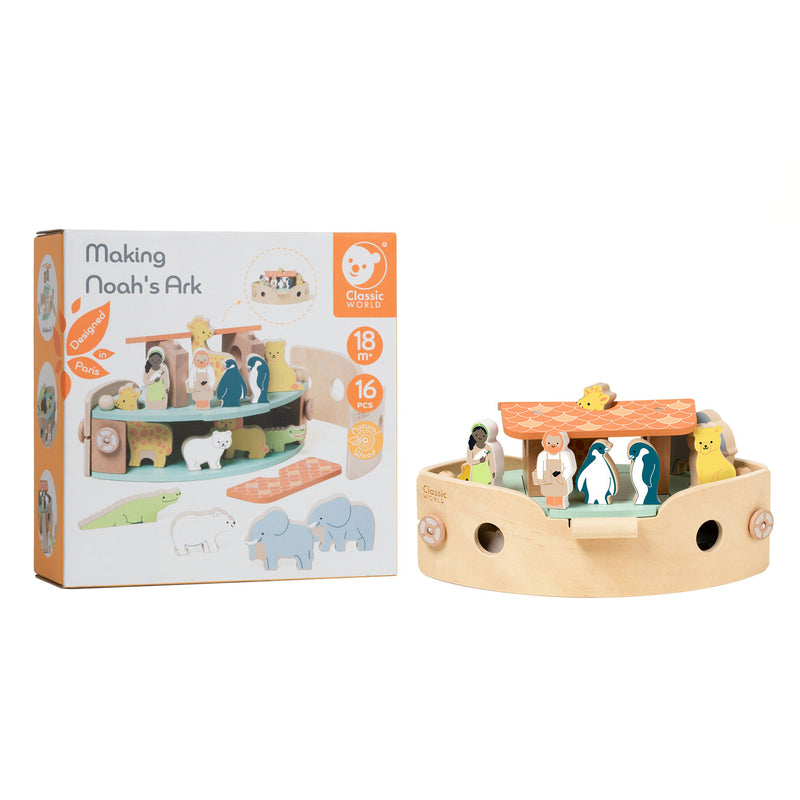 ギャラリービューアに画像をロードする, Classic world houten noah's ark boot bouwset met dieren, 16dlg.
