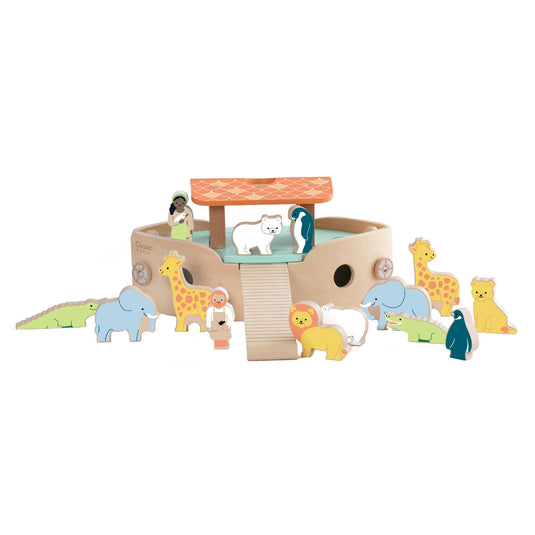 Classic world houten noah's ark boot bouwset met dieren, 16dlg.