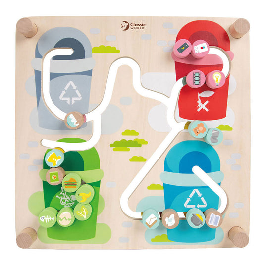 Classic world houten sorteerspel educatief bord stad en afval scheiden.