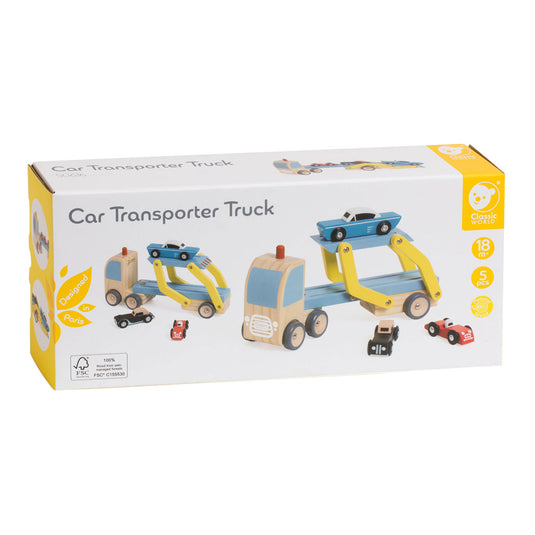 Lobbes speelgoed bv classic world houten transporter met 3 auto's