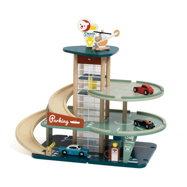 Classic world houten vintage garage speelgoed met auto's en lift, 11-delig.