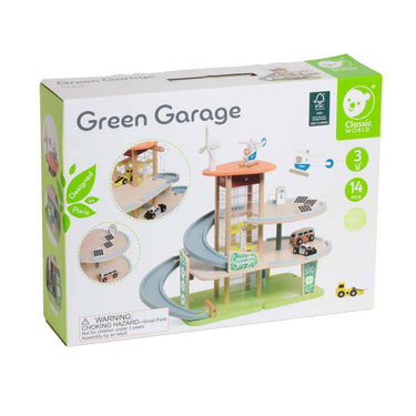 Classic world houten speelgoed garage duurzaam met accessoires 19-delig.