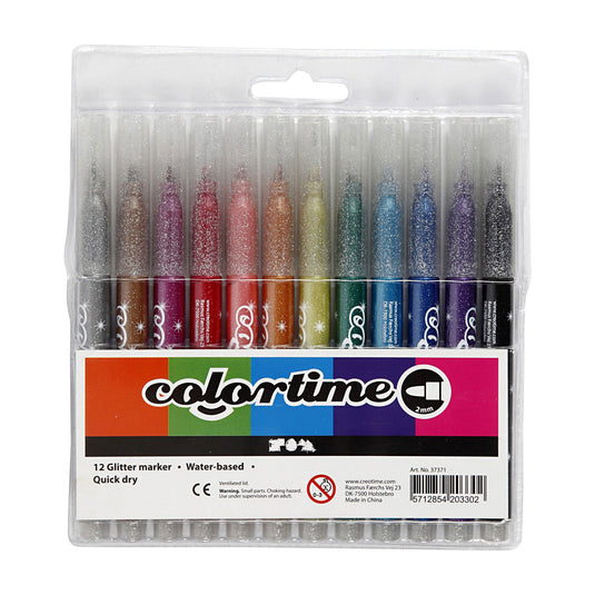 Colortime https: www.cchobby.nl -glitterstiften-lijndikte-2-mm-diverse-kleuren-12-stuk-1-doos