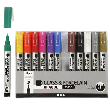 Creativ company http: www.cchobby.nl glas-porseleinstiften-lijndikte-1-2-mm-semi-dekkend-diverse-kleuren-12-stuk-1-doos