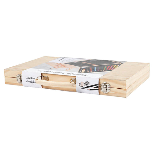 Creativ company schets en tekenset in houten koffer