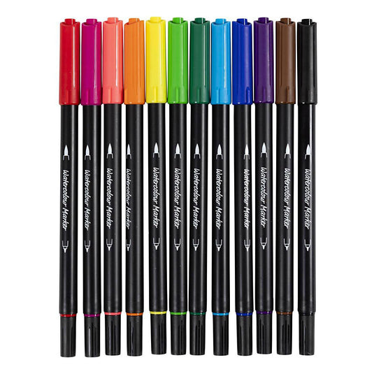 Creativ company dubbelzijdige aquarel marker standaard kleuren, 12st.