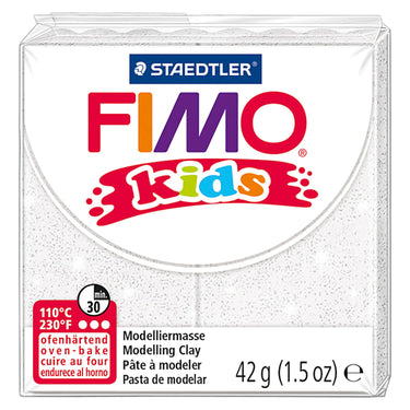 Fimo kids boetseerklei wit glitter, 42gr