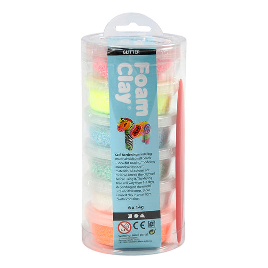 Foam clay pastel kleuren glitter, 6x14gr.