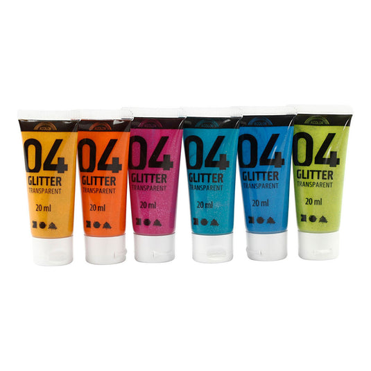 A-color kinder acrylverf glitter kleur, 6x20ml