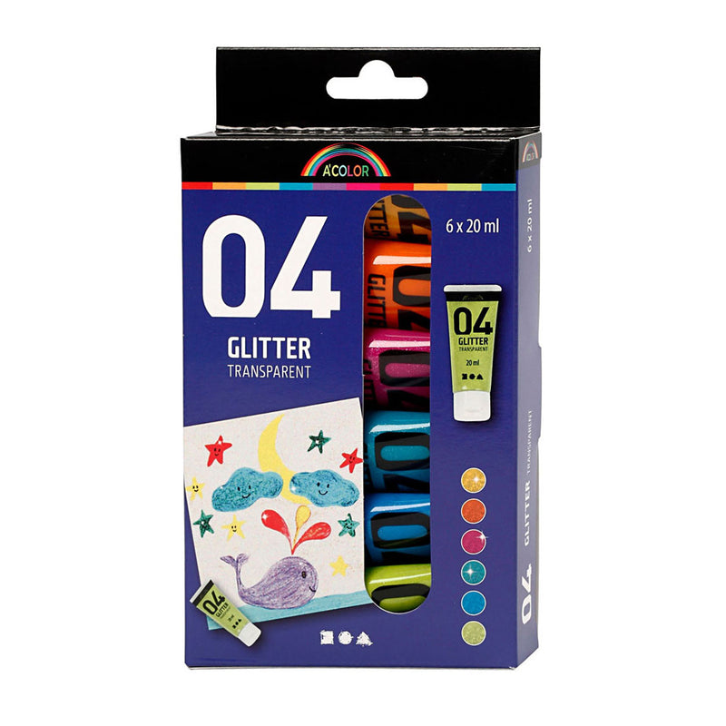 Afbeelding laden in galerijviewer, A-color kinder acrylverf glitter kleur, 6x20ml

