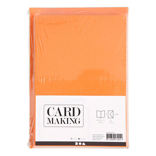 Creativ company kaarten en enveloppen, afmeting kaart 10,5x15 cm, afmeting envelop 11,5x16,5 cm, 110+220 gr, diverse kleuren, 50 set 1 doos