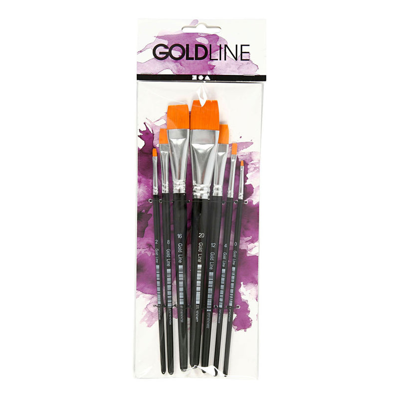 Afbeelding laden in galerijviewer, Creativ company http: www.cchobby.nl gold-line-penselen-afm-0-2-4-8-12-16-20-l-16-5-21-cm-b-1-7-mm-plat-7-stuk-1-doos
