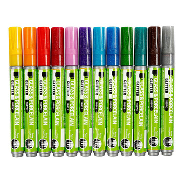 Creativ company http: www.cchobby.nl glas-porseleinstiften-glitter-lijndikte-2-4-mm-semi-dekkend-diverse-kleuren-12-stuk-1-doos