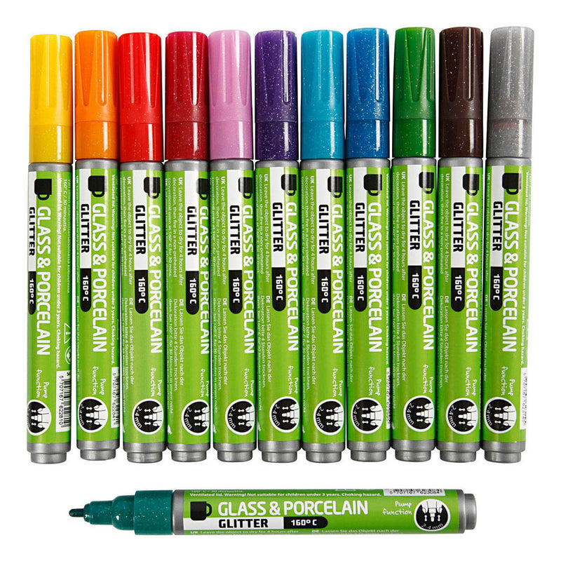 Load image into Gallery viewer, Creativ company https: www.cchobby.nl glas-porseleinstiften-glitter-lijndikte-2-4-mm-semi-dekkend-diverse-kleuren-12-stuk-1-doos
