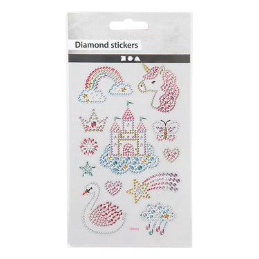 Creativ company diamond stickers - unicorn motief - magische stickers - zelfklevende strass glitter stickers - feestelijke luxe versiering - creatieve plakdiamant stickers - 1 vel