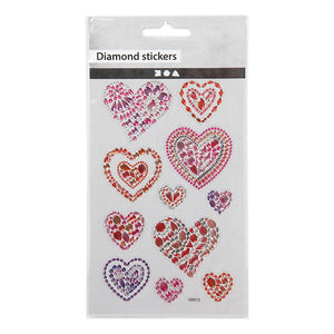 Creativ company diamond stickers - harten design - zelfklevende strass stickers - glanzende sierstickers - glitter decoratieve stickers - diy knutselen hobby - 1 vel