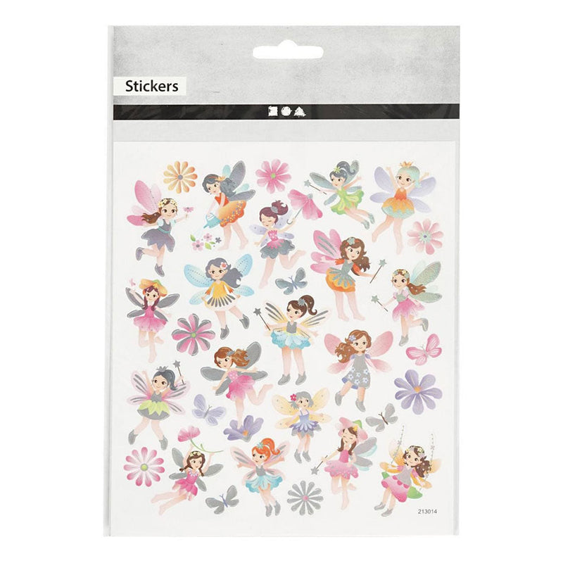 ギャラリービューアに画像をロードする, Creativ company stickers feëen - zelfklevende stickers - transparante plastic folie - met zilverfolie glitterlak details - geschikt voor kaarten knutselen - 15x16,5 cm - 1 set
