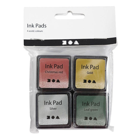 Creativ company stempelinkt, goud, lime groen, kerstrood, zilver, h: 2 cm, afm 3,5x3,5 cm, 4 stuk 1 doos