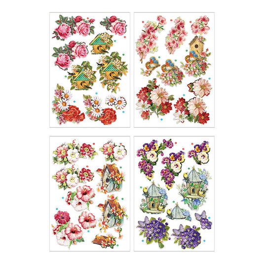Creativ company 3d vellen bloemen en vogels, 4 vellen
