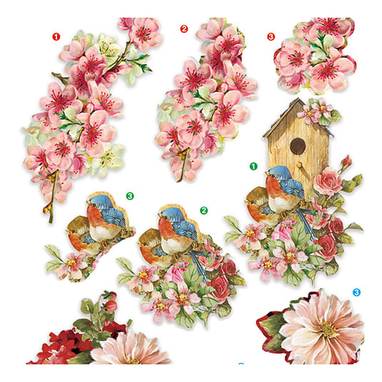 Creativ company 3d vellen bloemen en vogels, 4 vellen