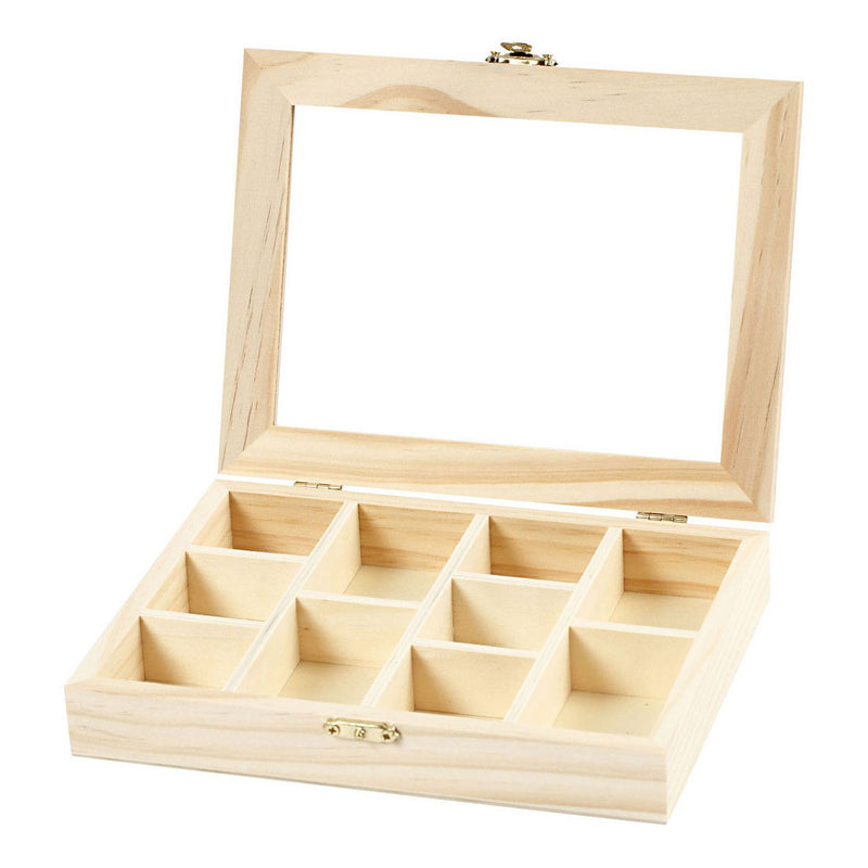 Afbeelding laden in galerijviewer, Creativ company https: www.cchobby.nl doos-met-glazen-deksel-afm-15-5x20-5x3-5-cm-gatgrootte-4-3x6-6-cm-1-stuk
