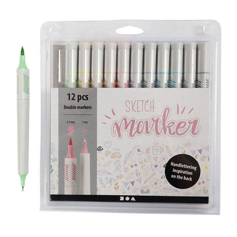 ギャラリービューアに画像をロードする, Creativ company handletter stiften pastelkleuren, 12st. dubbelzijdig
