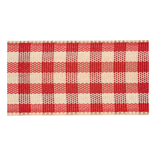 Creativ company geruit lint, b: 20 mm, antiek rood wit, 25 m
