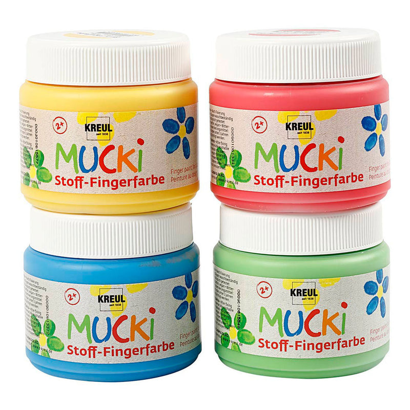 Load image into Gallery viewer, Creativ company muck vingerverf blauw groen rood geel, 4x150ml

