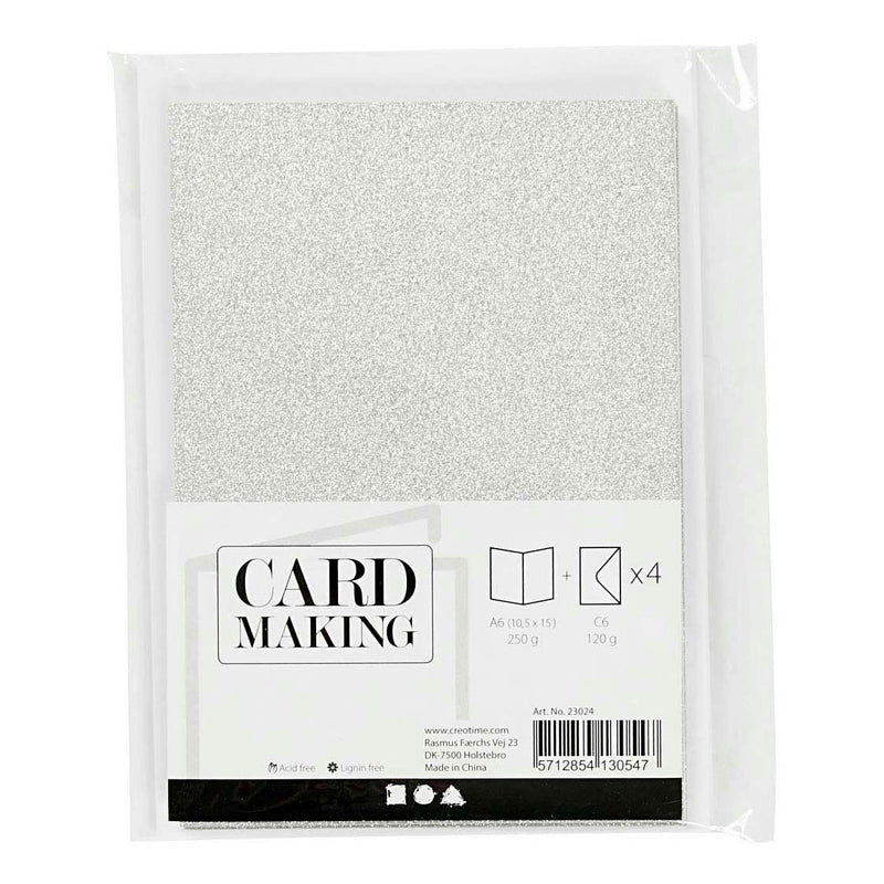 Load image into Gallery viewer, Creativ company kaarten en enveloppen 10,5x15cm glitter zilver - 4st.

