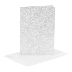 Creativ company kaarten en enveloppen 10,5x15cm glitter zilver - 4st.