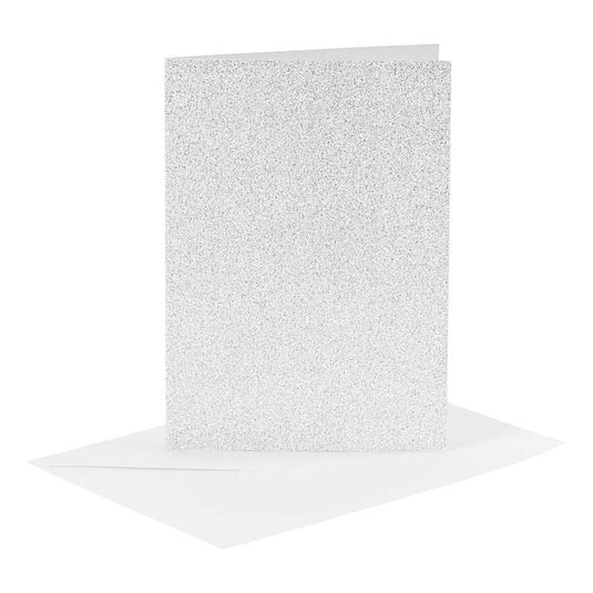 Creativ company kaarten en enveloppen 10,5x15cm glitter zilver - 4st.
