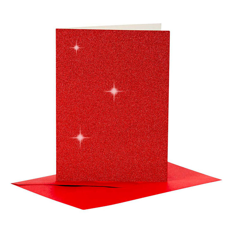 Afbeelding laden in galerijviewer, Creativ company kaarten en enveloppen 10,5x15cm glitter rood - 4st.
