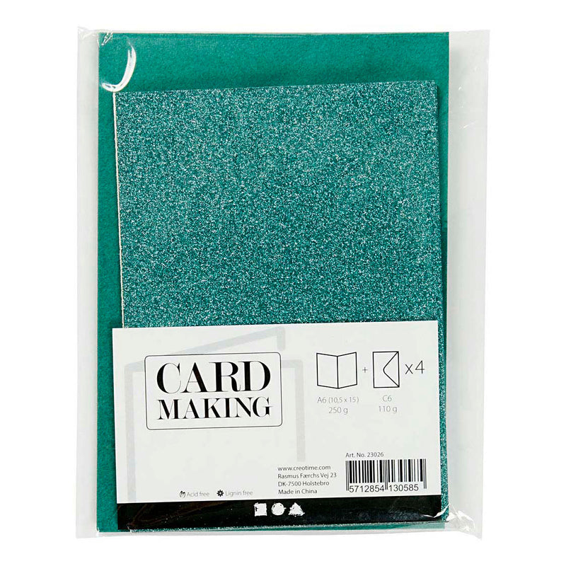 Load image into Gallery viewer, Creativ company kaarten en enveloppen 10,5x15cm glitter groen - 4st.

