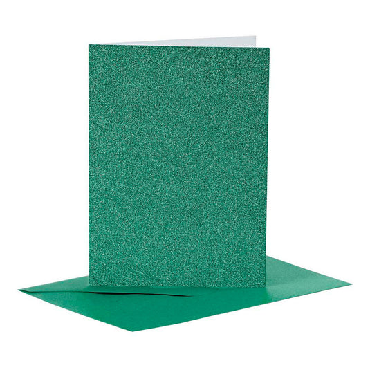 Creativ company kaarten en enveloppen 10,5x15cm glitter groen - 4st.