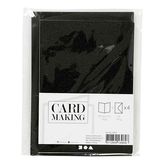 Creativ company kaarten en enveloppen 10,5x15cm glitter zwart - 4st.