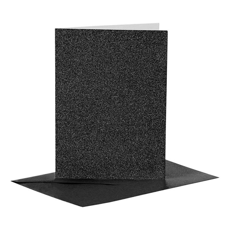 Load image into Gallery viewer, Creativ company kaarten en enveloppen 10,5x15cm glitter zwart - 4st.
