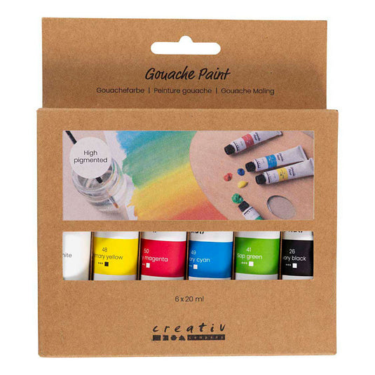 Creativ company gouacheverf standaardkleuren - 6x20ml.