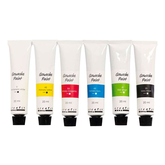 Creativ company gouacheverf standaardkleuren - 6x20ml.