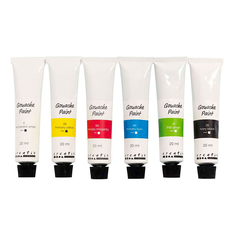 Load image into Gallery viewer, Creativ company gouacheverf standaardkleuren - 6x20ml.
