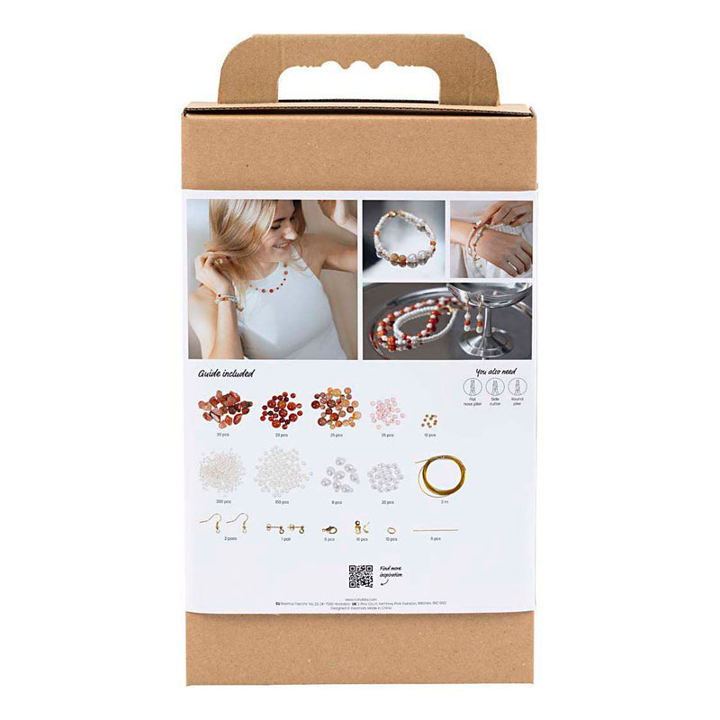 Afbeelding laden in galerijviewer, Creativ company hobbyset sieraden beige burnt orange wit parelmoer
