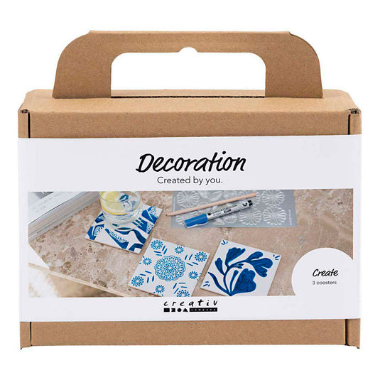 Creativ company mini hobbyset decoratie porseleinen onderzetters blauw