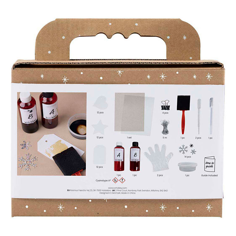 Afbeelding laden in galerijviewer, Creativ company mini hobbyset cyanotypie geschenklabels blauw en zilver

