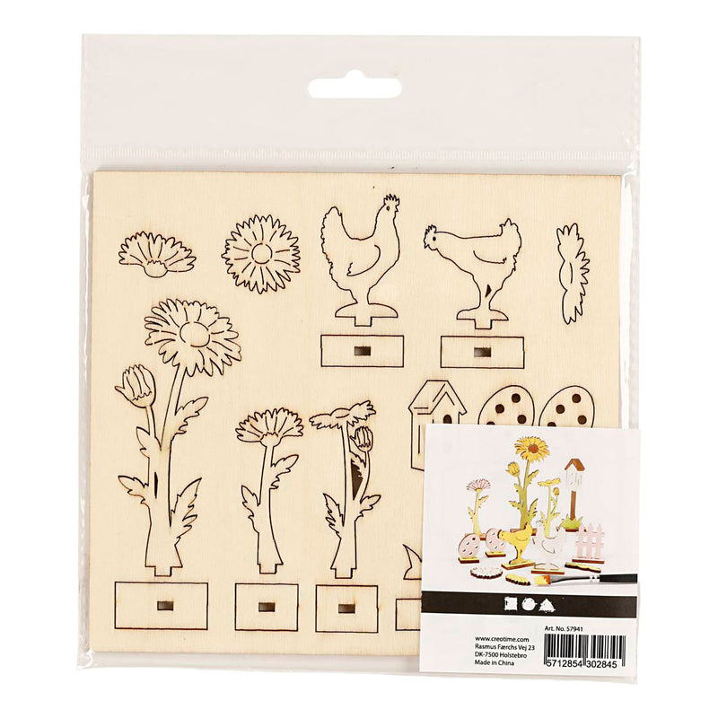 Load image into Gallery viewer, Creativ company diy houten figuren kippen, eieren en bloemen
