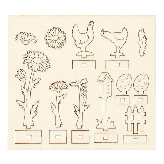 Creativ company diy houten figuren kippen, eieren en bloemen