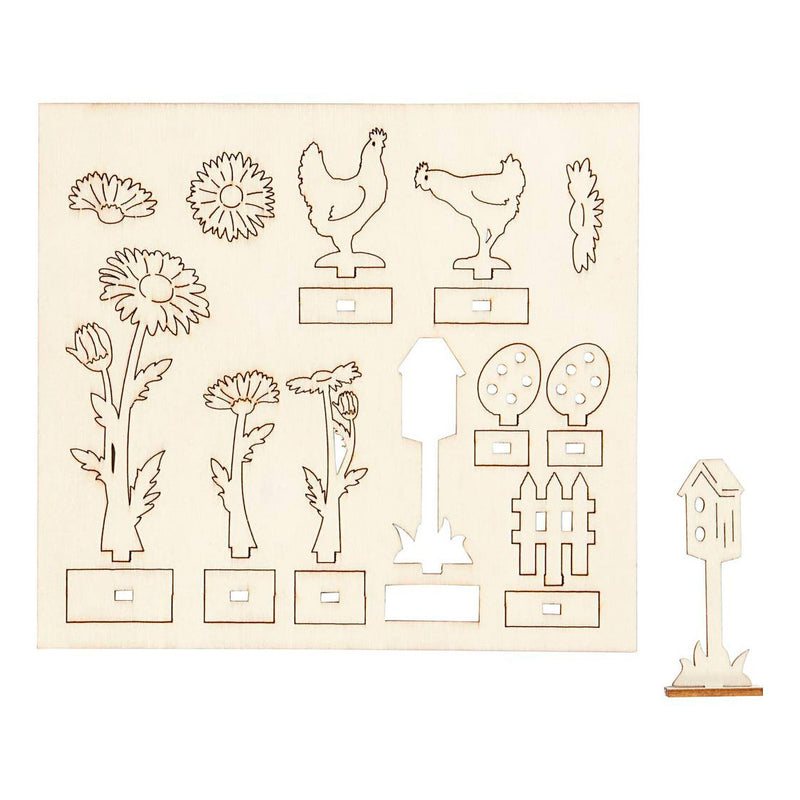 Load image into Gallery viewer, Creativ company diy houten figuren kippen, eieren en bloemen
