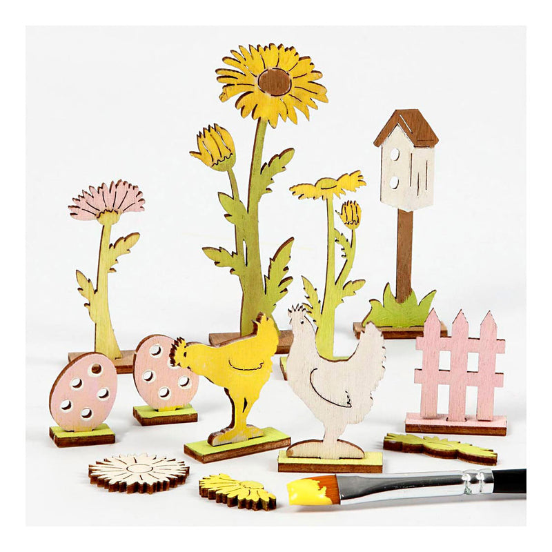 Load image into Gallery viewer, Creativ company diy houten figuren kippen, eieren en bloemen
