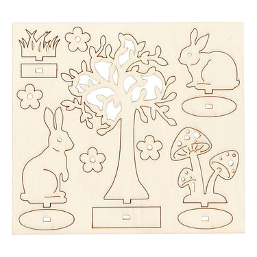 Creativ company diy houten figuren hazen, boom en paddestoelen