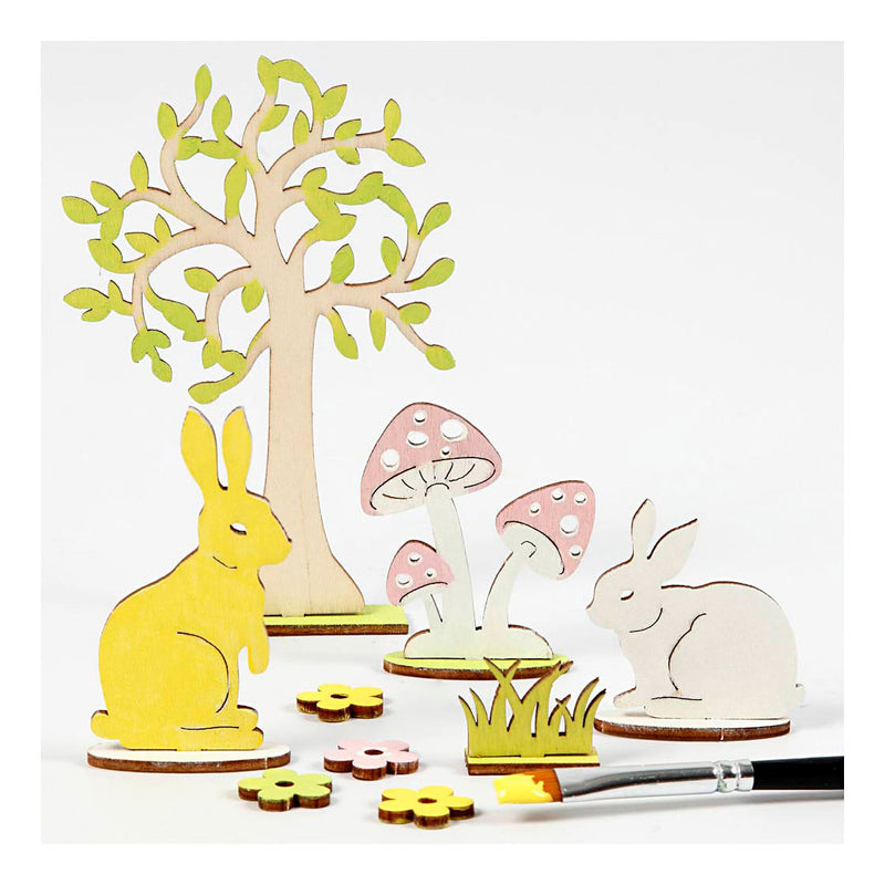 Load image into Gallery viewer, Creativ company diy houten figuren hazen, boom en paddestoelen
