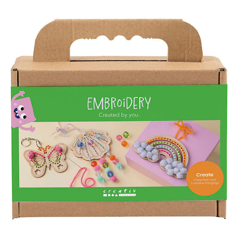 Afbeelding laden in galerijviewer, Creativ company mini hobbyset borduurwerk - vlinder, schelp en regenboog
